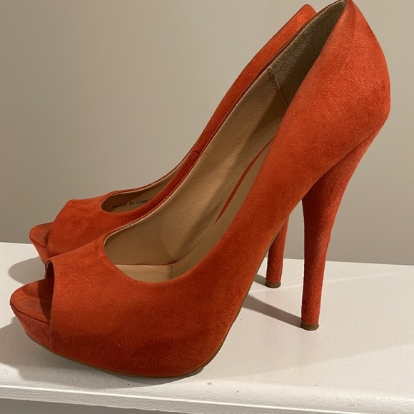 Forever 21 Cobalt Orange Suede Open Toe Pumps - Picture 7 of 12